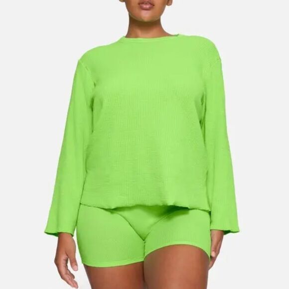 Skims Waffle Long Sleeve T-Shirt - Neon Green - 4x - NWT - Picture 4 of 10